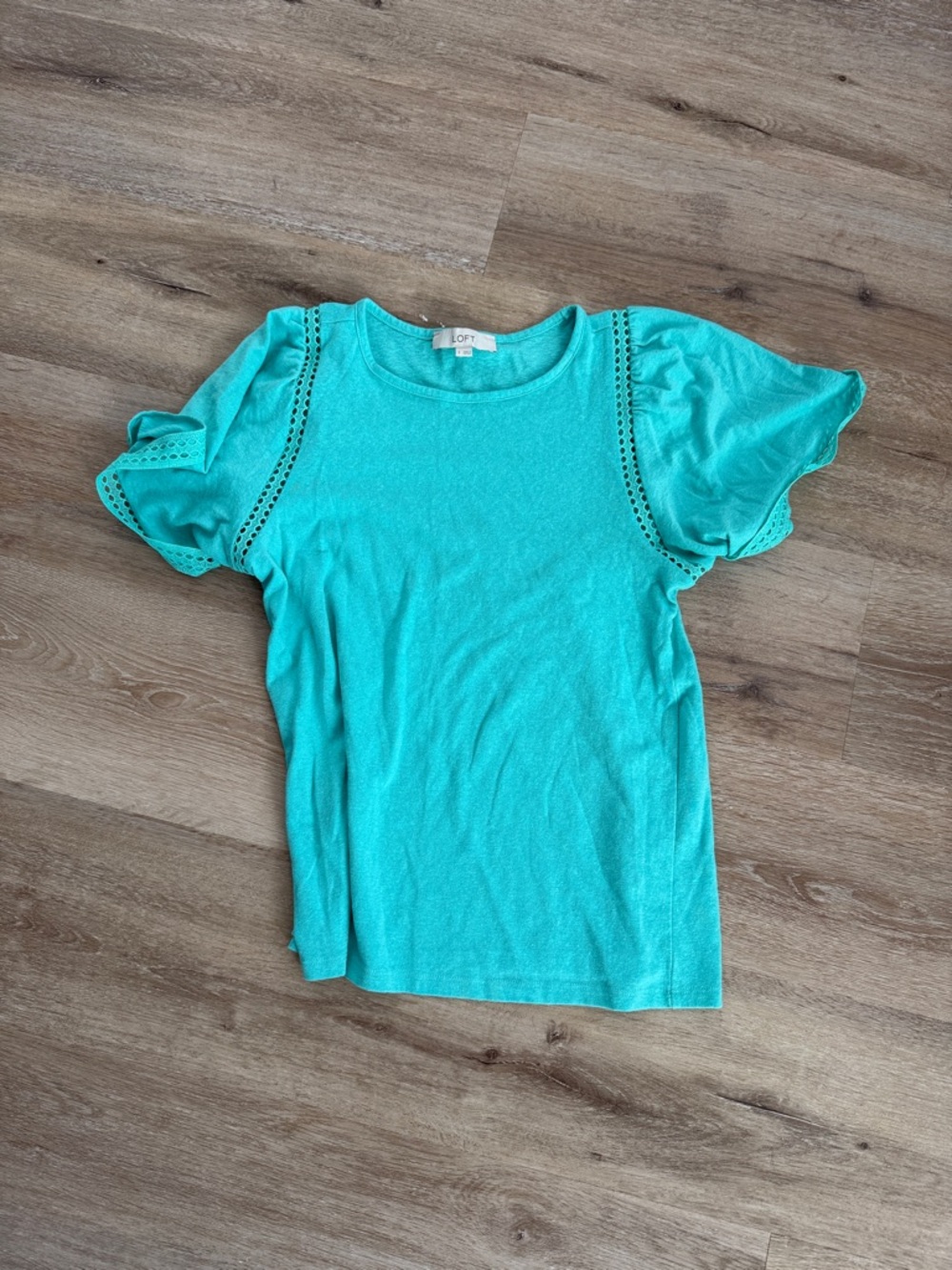 LOFT Teal Puff Sleeve Eyelet Top